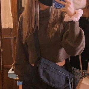 Brown turtle neck cropped sweater